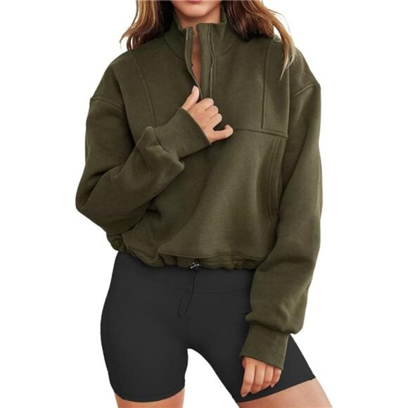 Women's Half Zip Pullover Sweatshirts Green - Picture 1 of 3